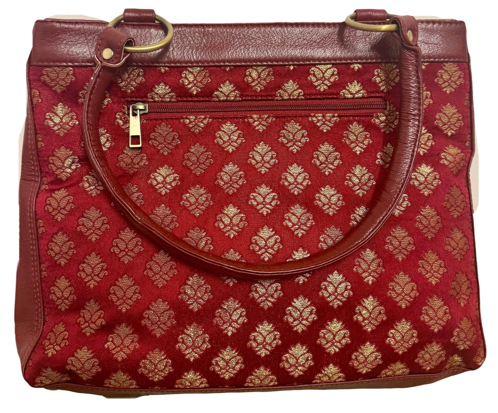 Maroon brocade hand bag