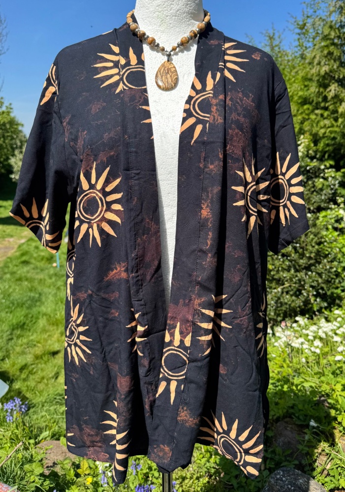 Batik black sun  open front kimono top Curvy annie