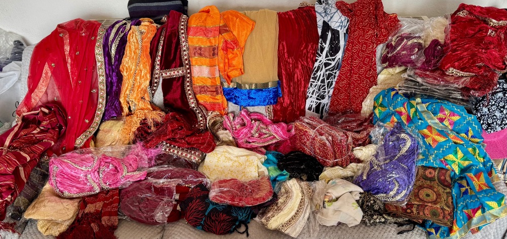 Job lot of 68 Indian decorated scarves/ dressings