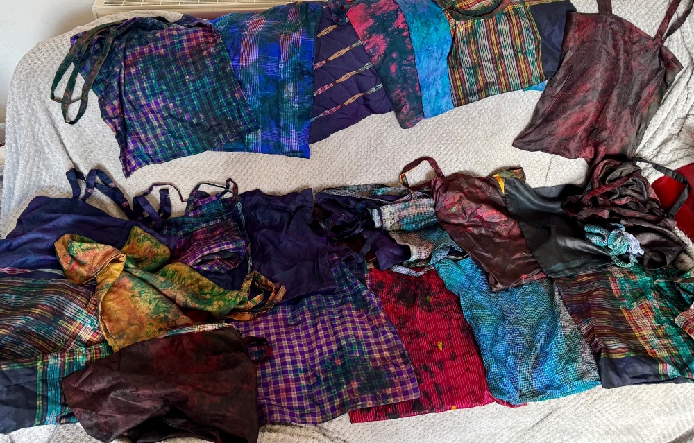 Job lot of 23 tie dye silk tote bags