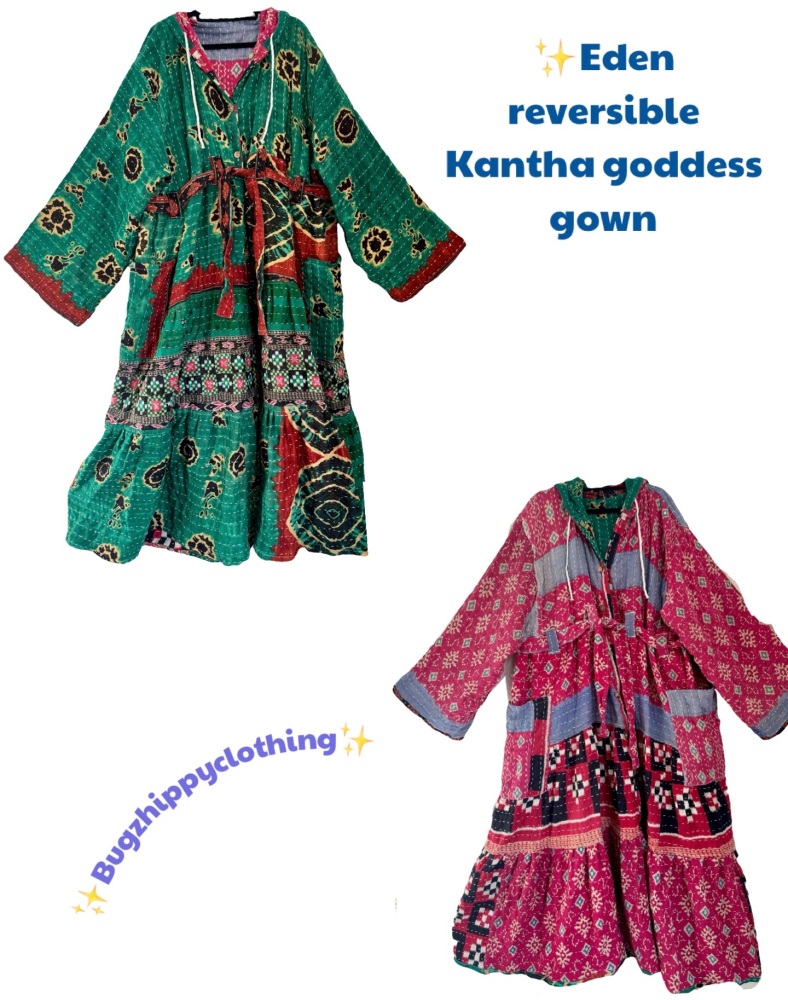 Eden Reversible Kantha hooded robe