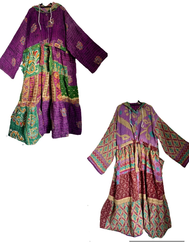 Eden goddess Reversible Kantha hooded robe