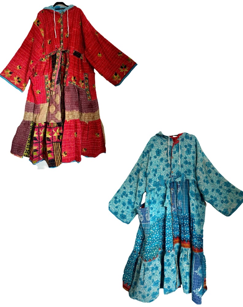 Eden goddess Reversible Kantha hooded robe