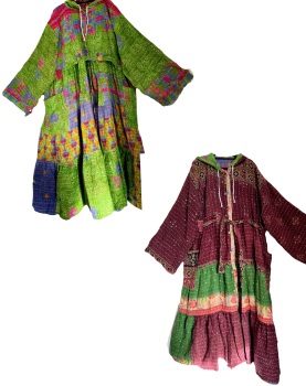 Eden goddess Reversible Kantha hooded robe