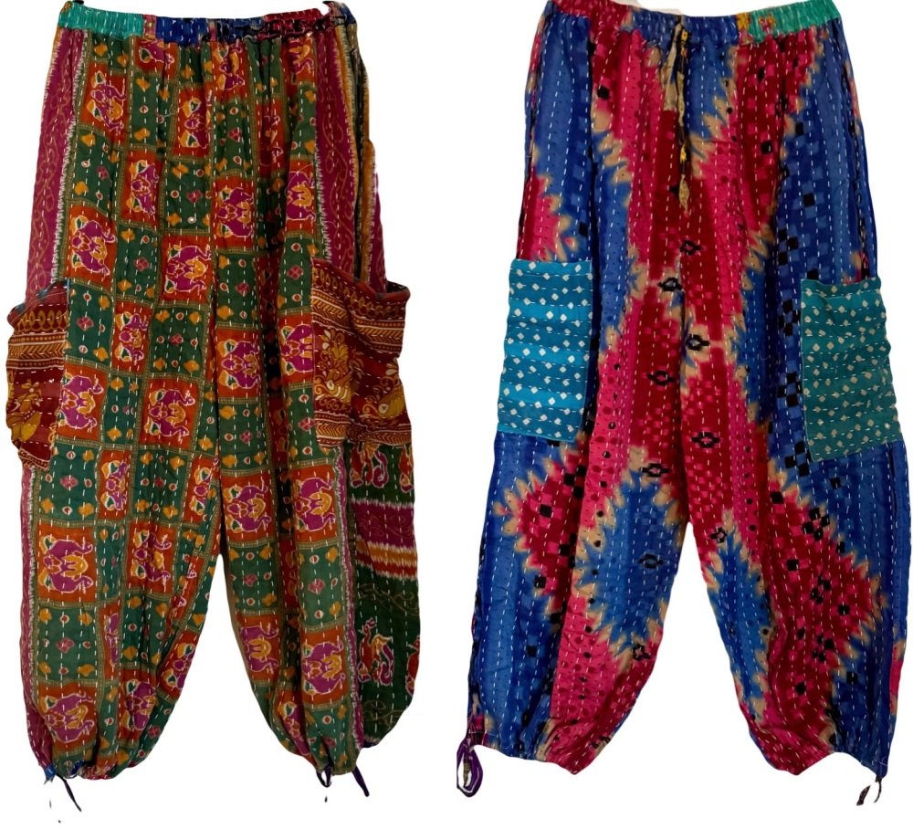 Reversible Kantha cargo trousers