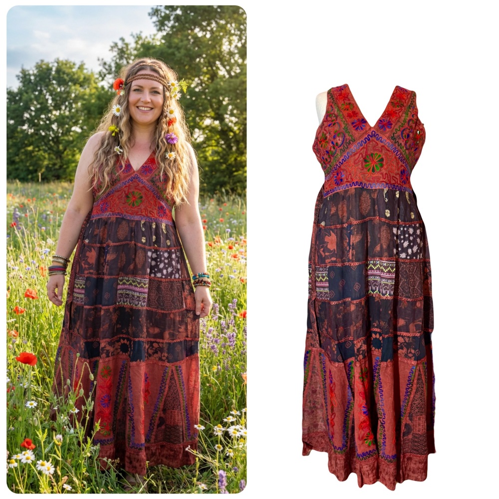 Beautiful Woodstock  patchwork dress curvy