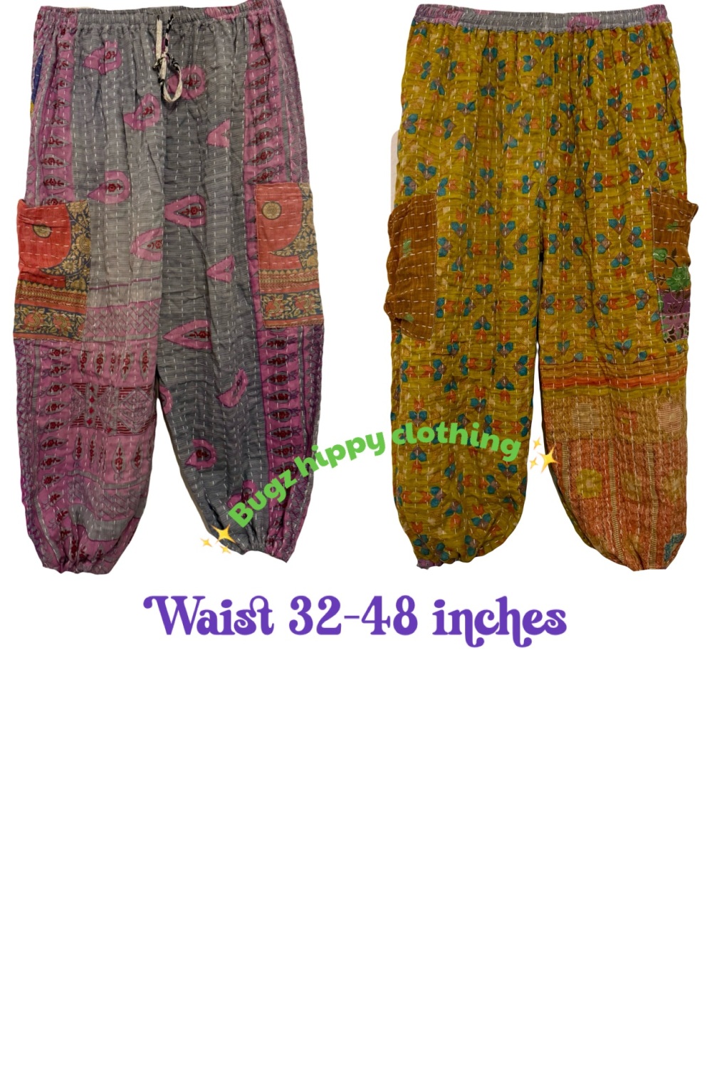 Reversible Kantha cargo trousers