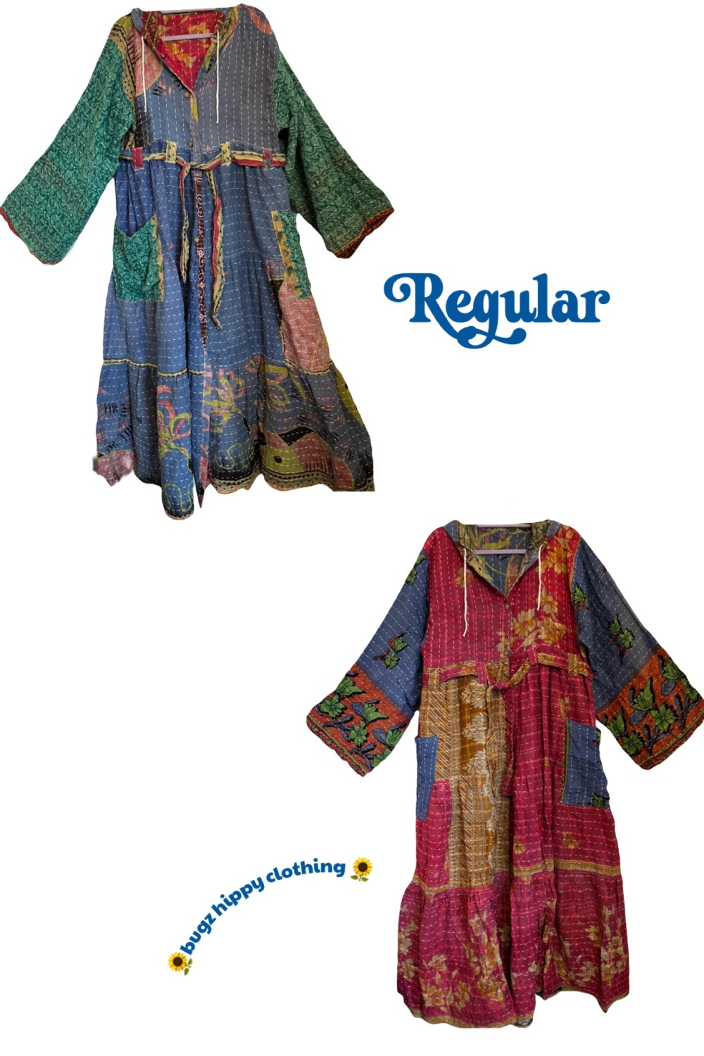 (Regular)Eden goddess Reversible Kantha hooded robe