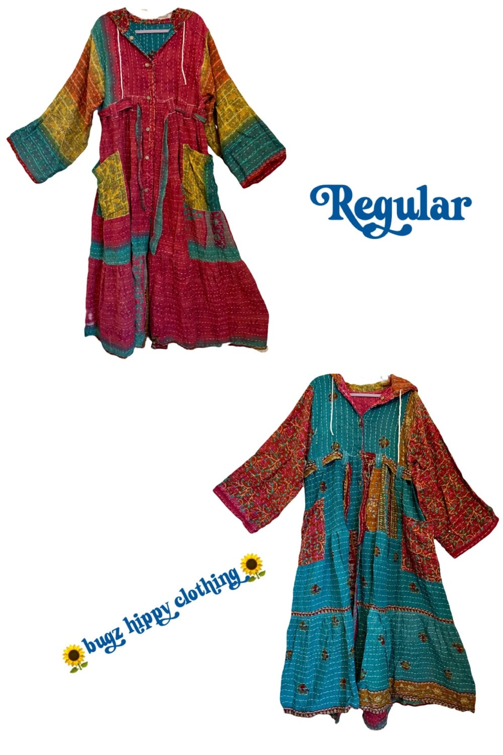 (Regular)Eden goddess Reversible Kantha hooded robe