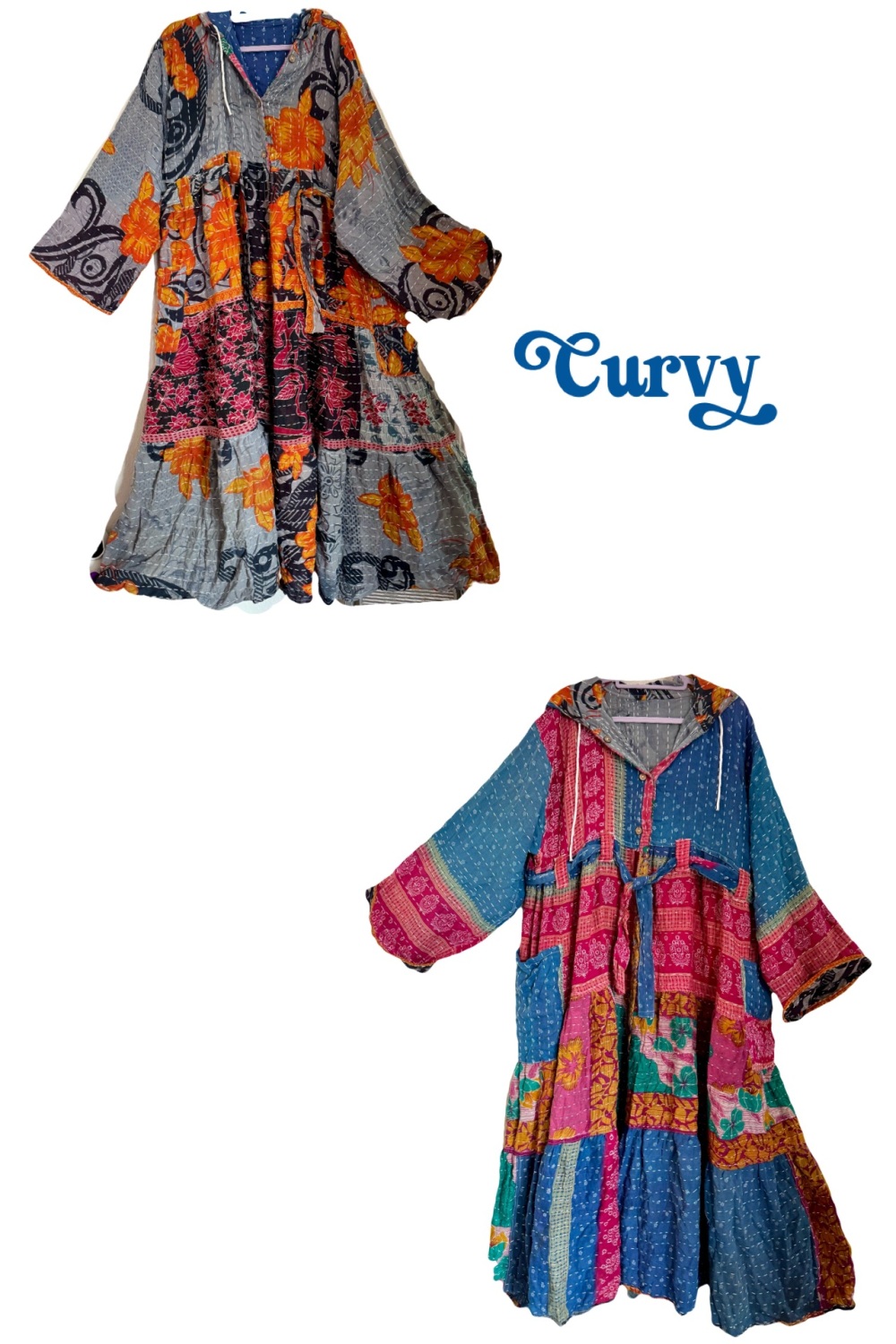 Curvy-Eden goddess Reversible Kantha hooded robe