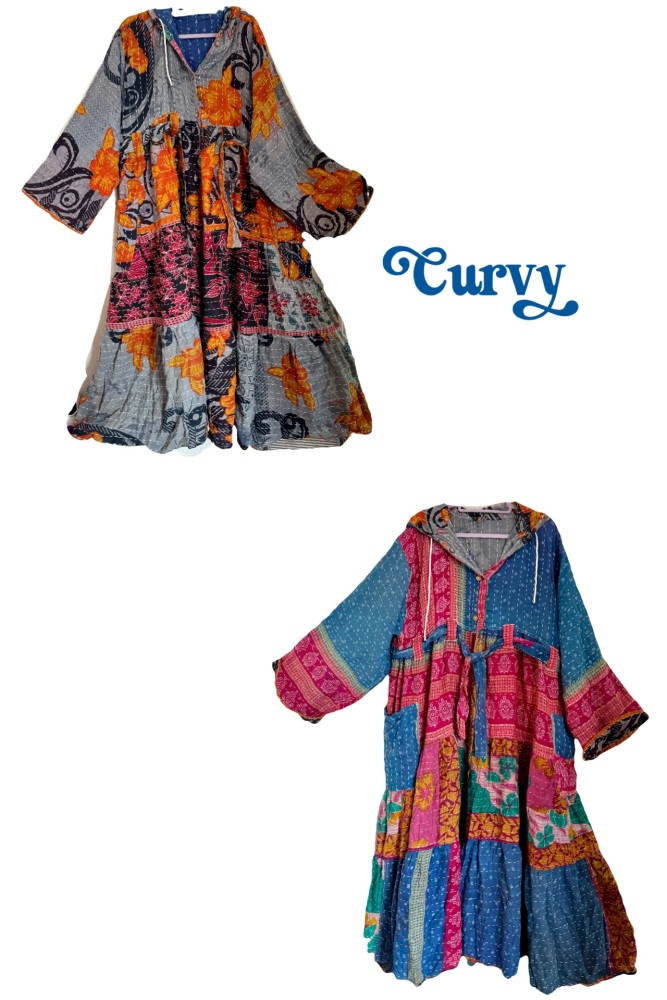Curvy-Eden goddess Reversible Kantha hooded robe