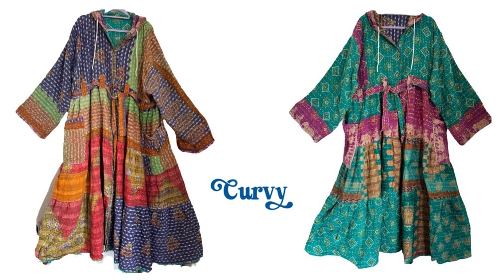 Curvy-Eden goddess Reversible Kantha hooded robe