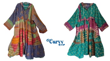 Curvy-Eden goddess Reversible Kantha hooded robe