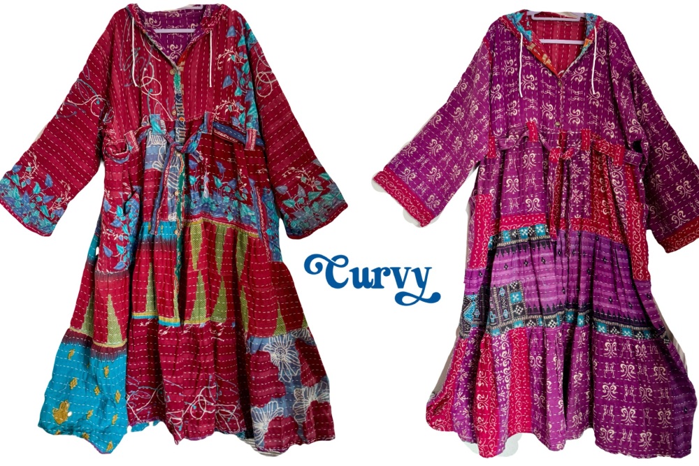 Curvy-Eden goddess Reversible Kantha hooded robe