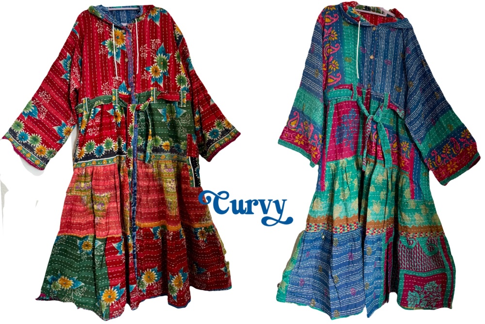 Curvy-Eden goddess Reversible Kantha hooded robe