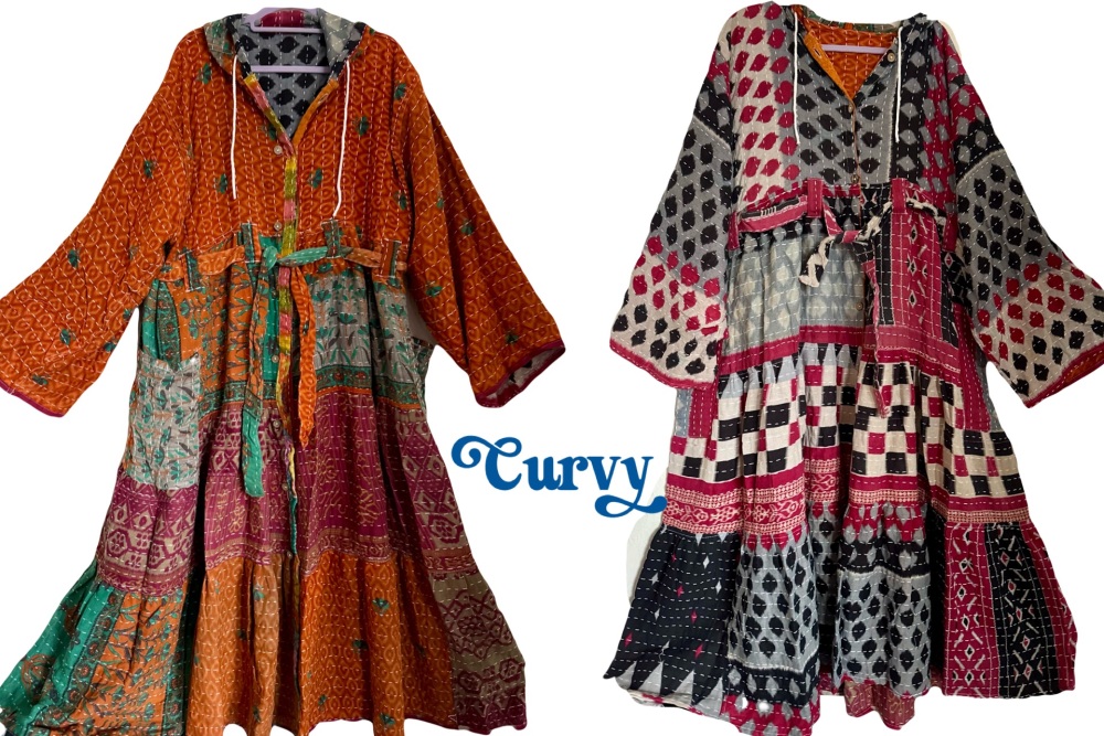 Curvy-Eden goddess Reversible Kantha hooded robe