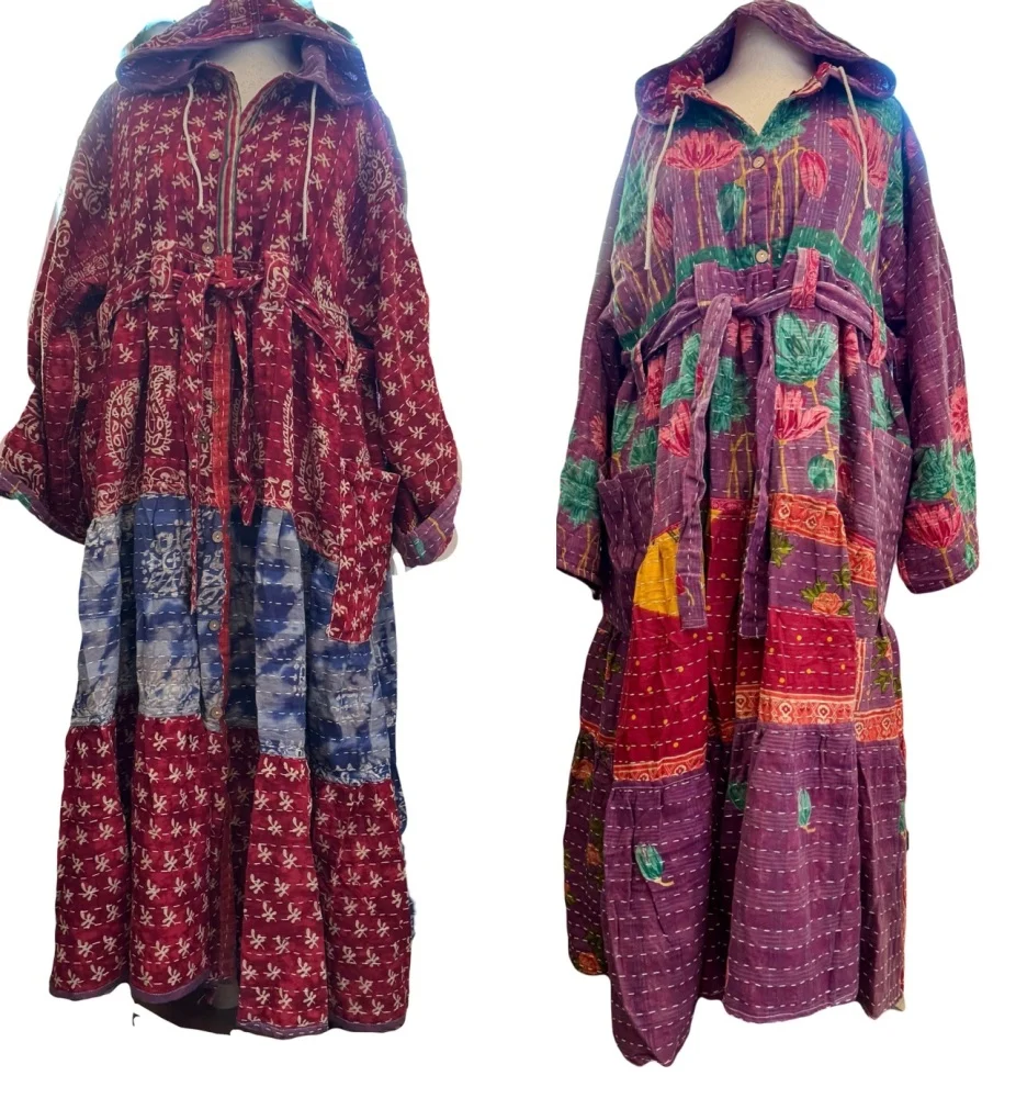 Curvy-Eden goddess Reversible Kantha hooded robe
