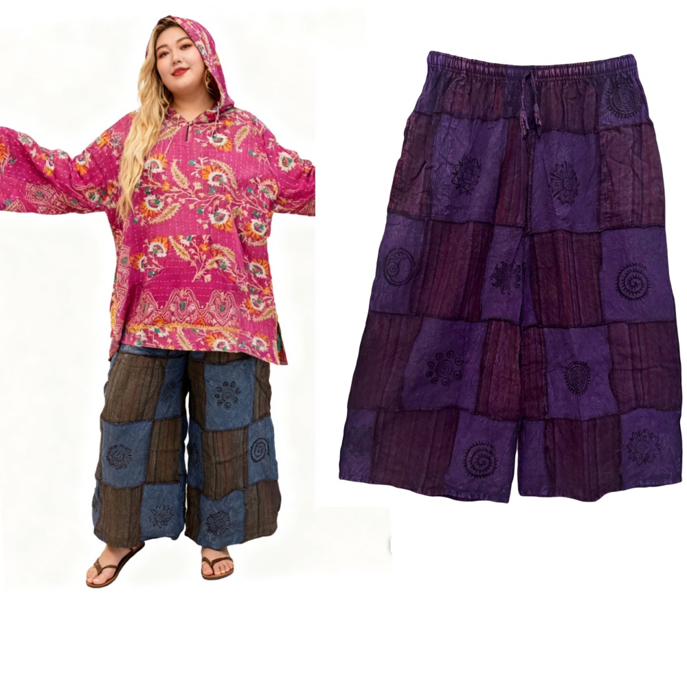(Purple)Fabulous  patchwork flare trousers