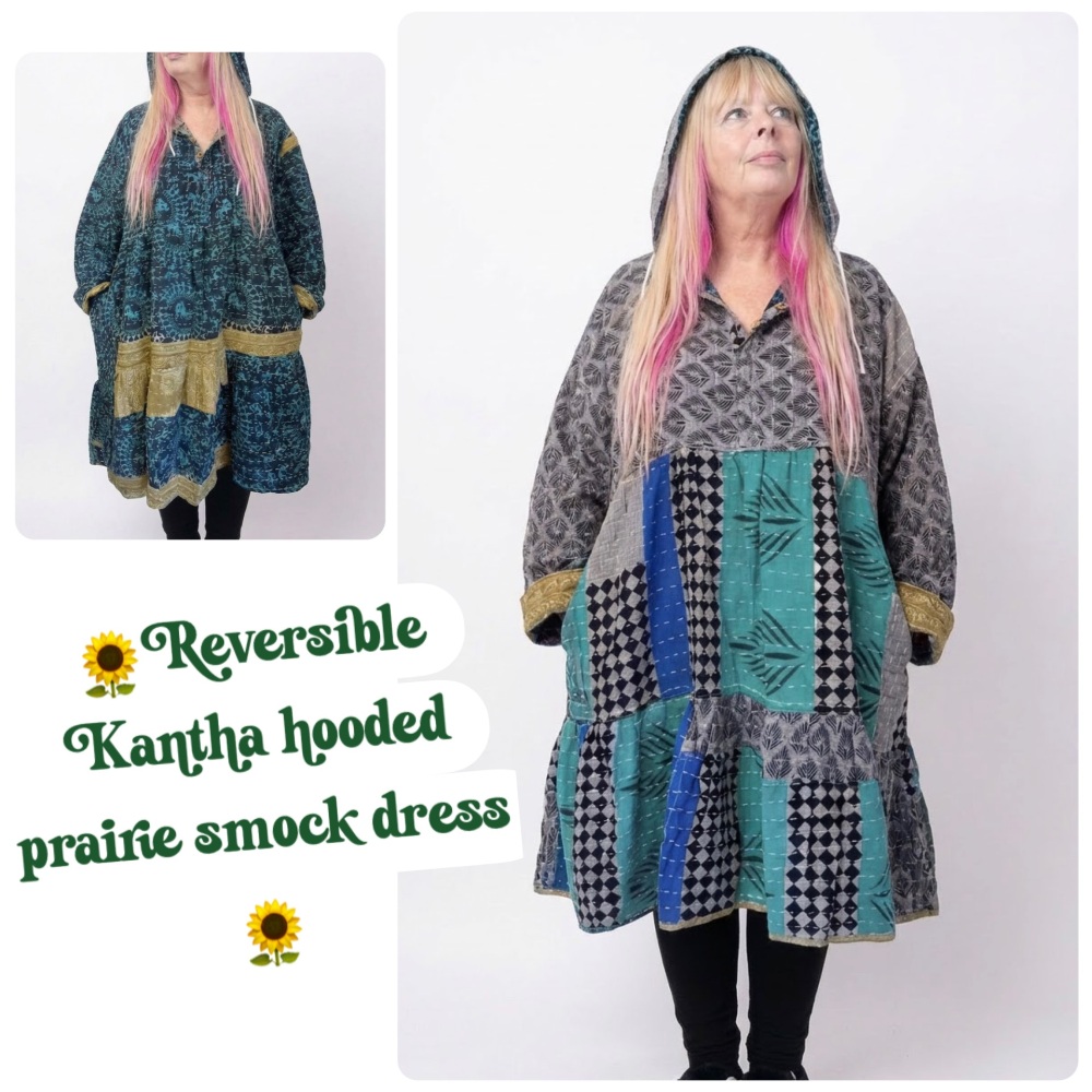 60 inch bust /Reversible Kantha Lola prairie smock dress