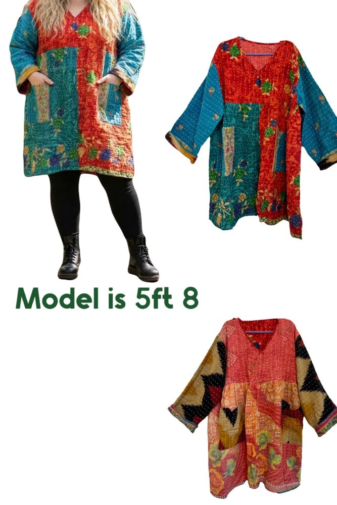 Flora  reversible  Kantha smock dress (54 inches bust )