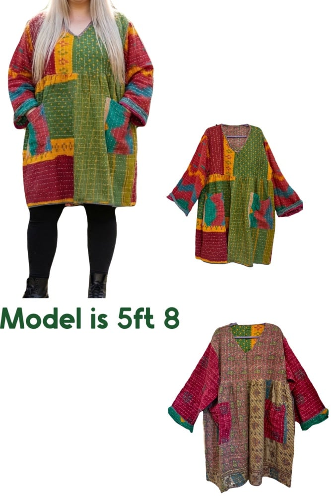 Flora  reversible Kantha smock dress (54 inches  bust )