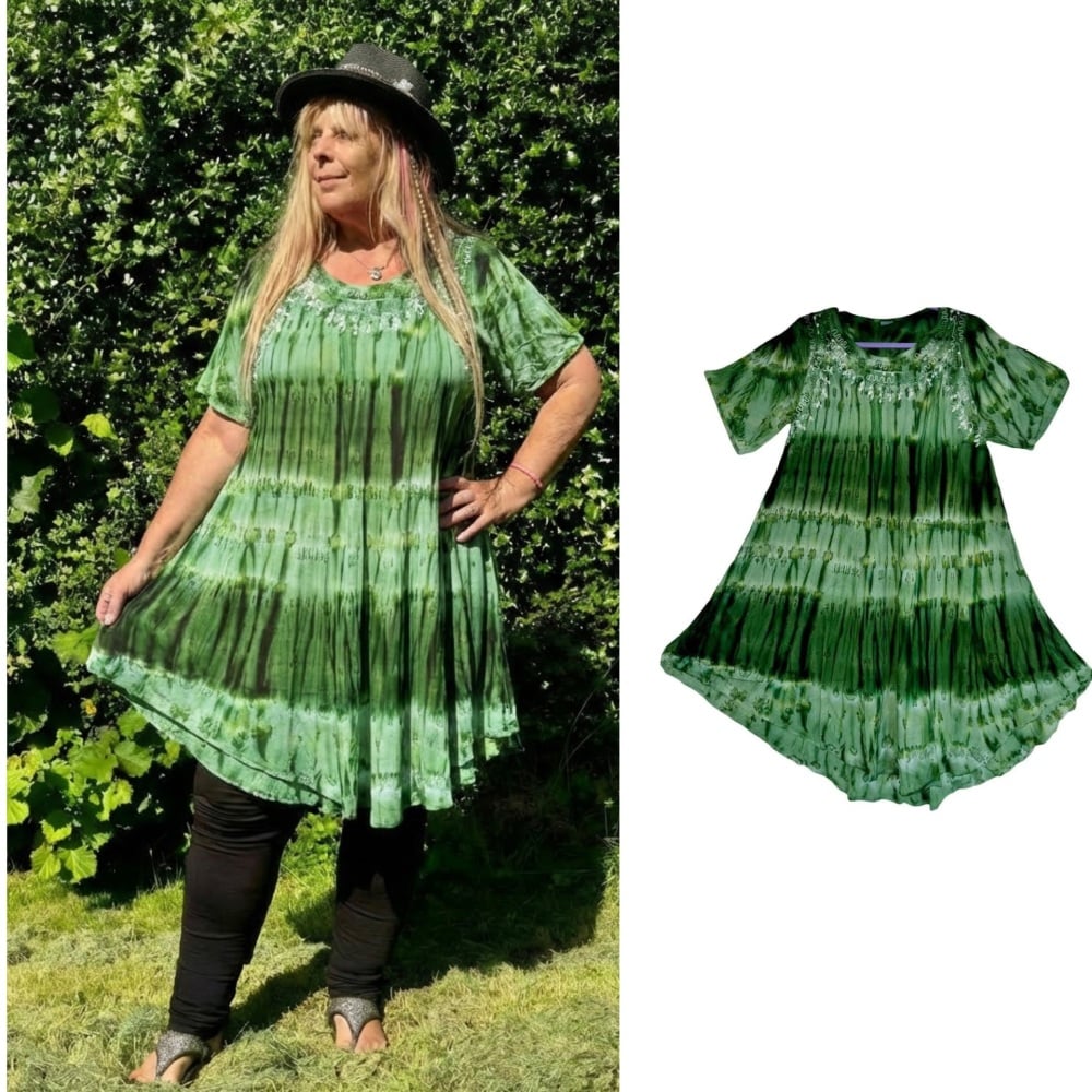 Pretty tie dye embroidered  Priya swing dress/top [approx 58 inches bust]