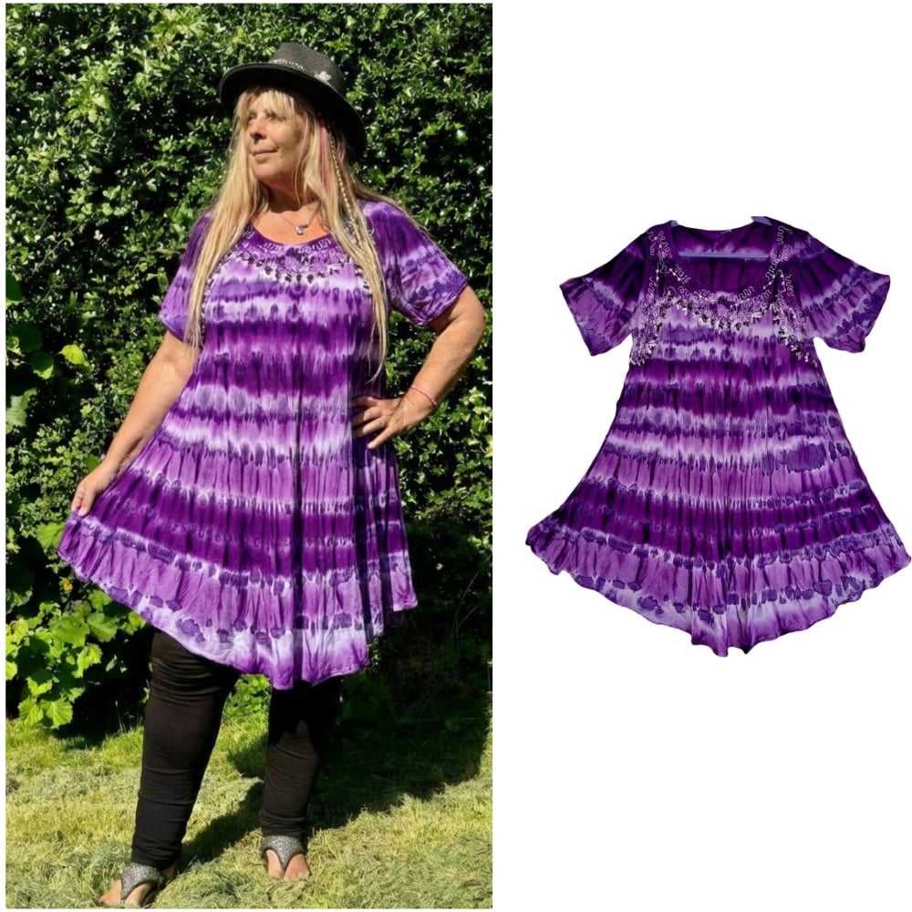 Pretty tie dye embroidered  Priya swing dress/top [approx 58 inches bust]
