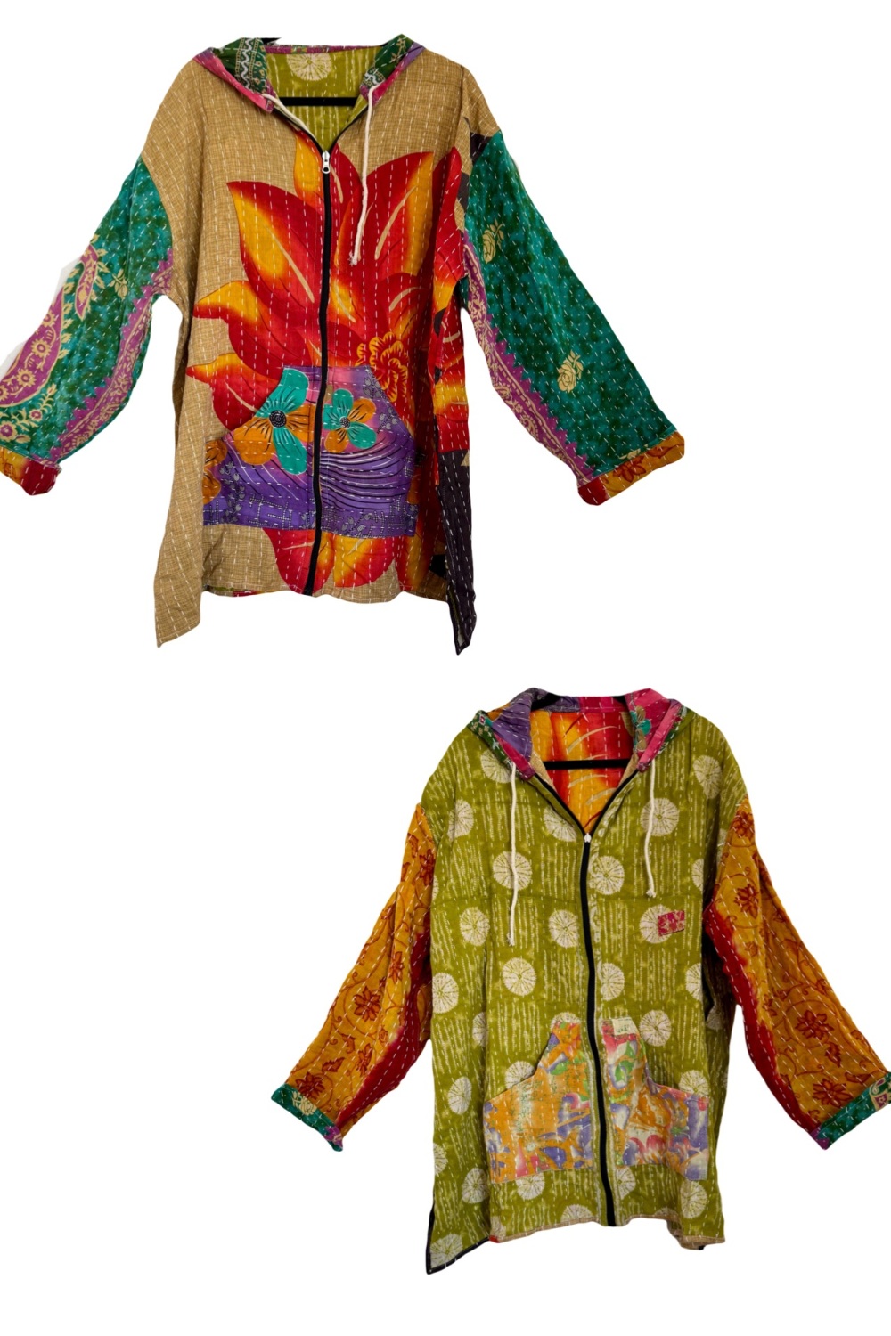 Reversible Kantha Zeppelin zip up hoody (58 inches bust)