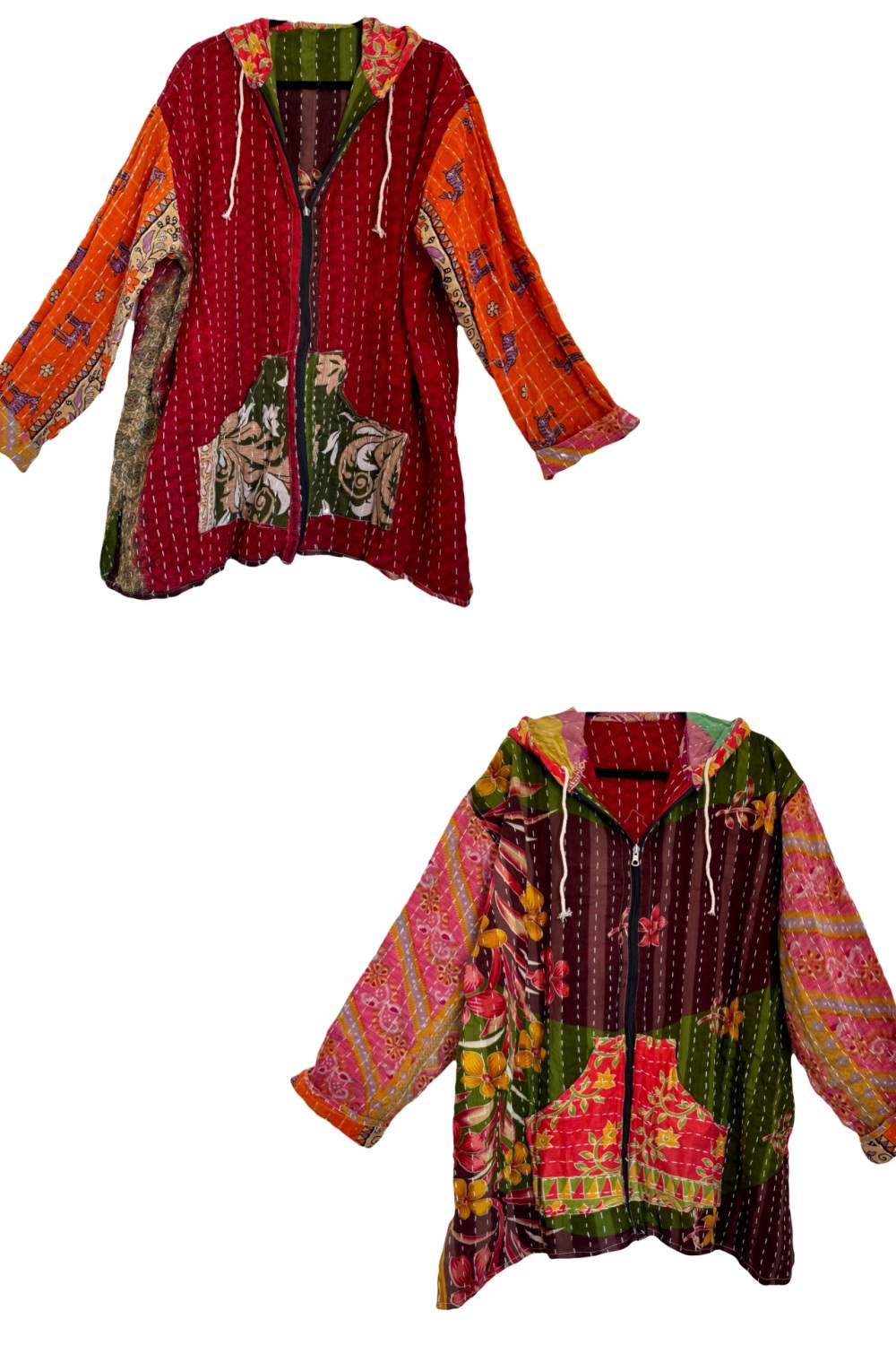 Reversible Kantha Zeppelin zip up hoody (58 inches bust)