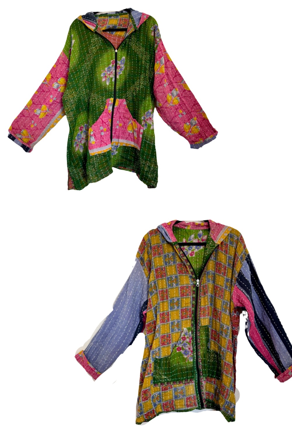 Reversible Kantha Zeppelin zip up hoody (58 inches bust)