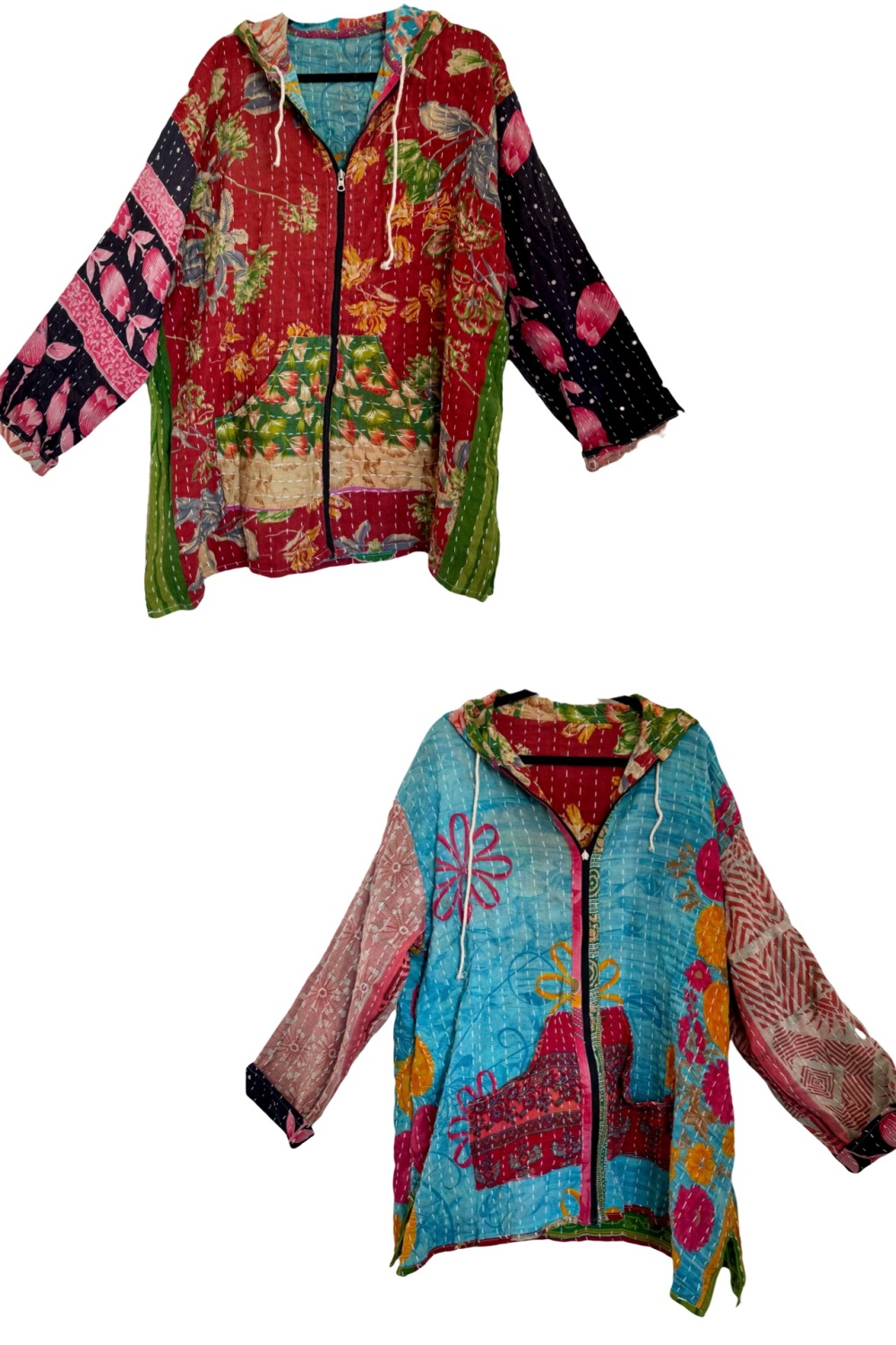 Reversible Kantha Zeppelin zip up hoody (58 inches bust)