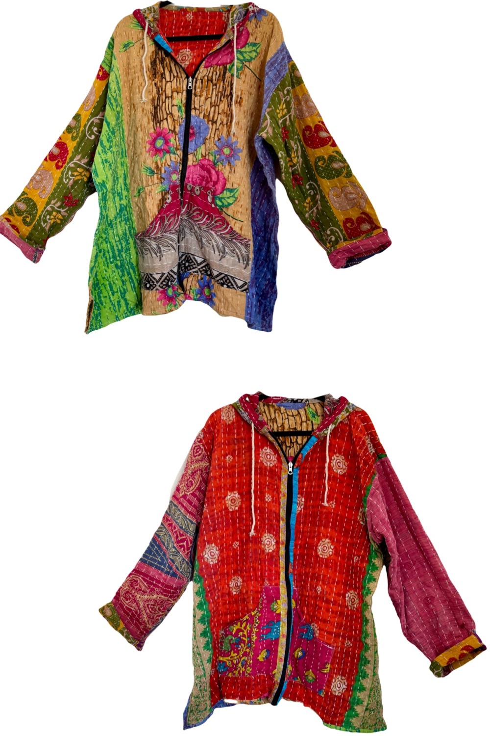 Reversible Kantha Zeppelin zip up hoody (58 inches bust)