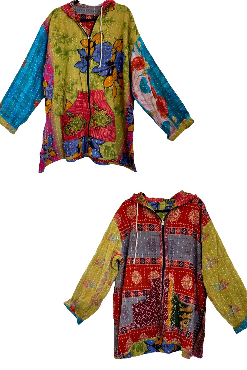 Reversible Kantha Zeppelin zip up hoody (58 inches bust)