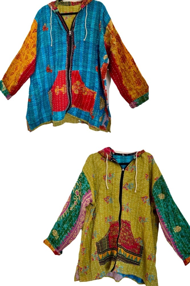 Reversible Kantha Zeppelin zip up hoody (58 inches bust)