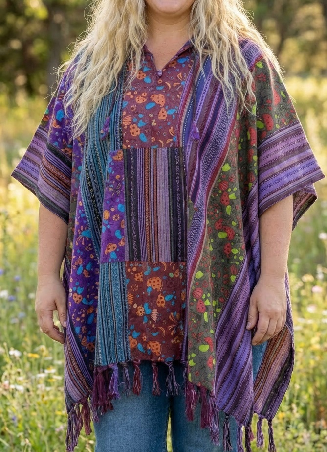 Gorgeous funky patchwork mushroom poncho