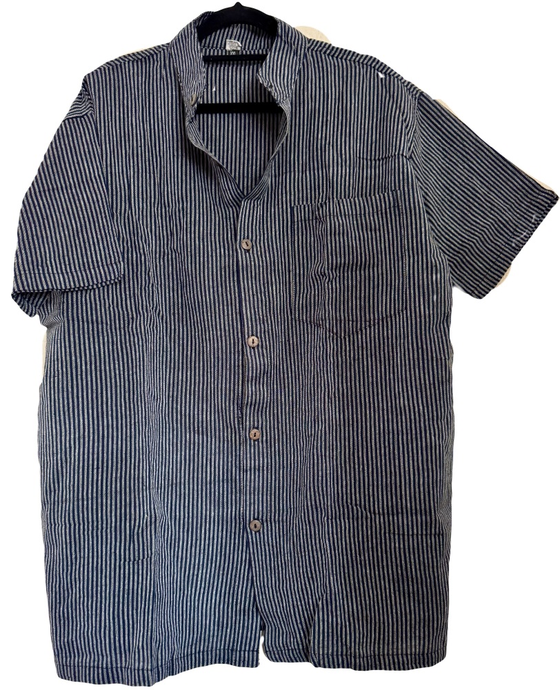Short sleeved blue stripe hippy shirt
