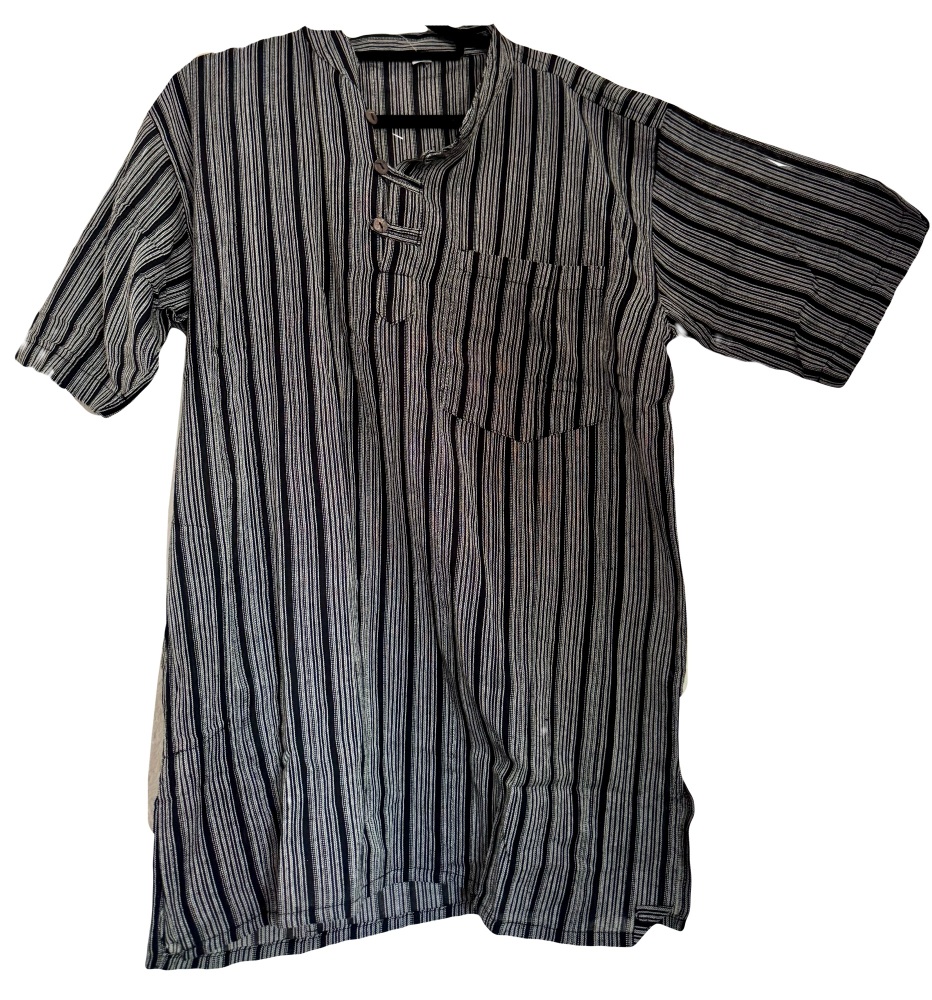 Short sleeved black/grey stripe hippy shirt