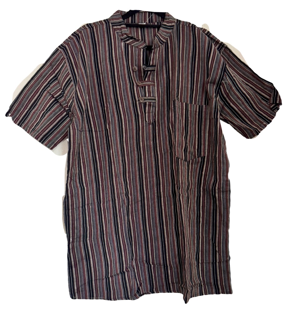 short  sleeved brown stripe   hippy shirt