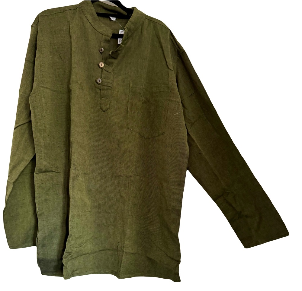 Long sleeved plain green   hippy shirt