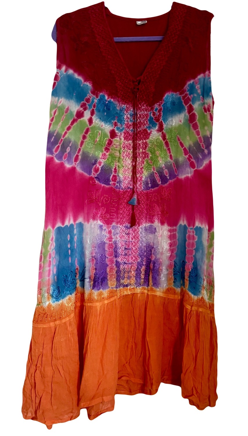 Boho tie dye embroidered long  top( bust 46 inches)