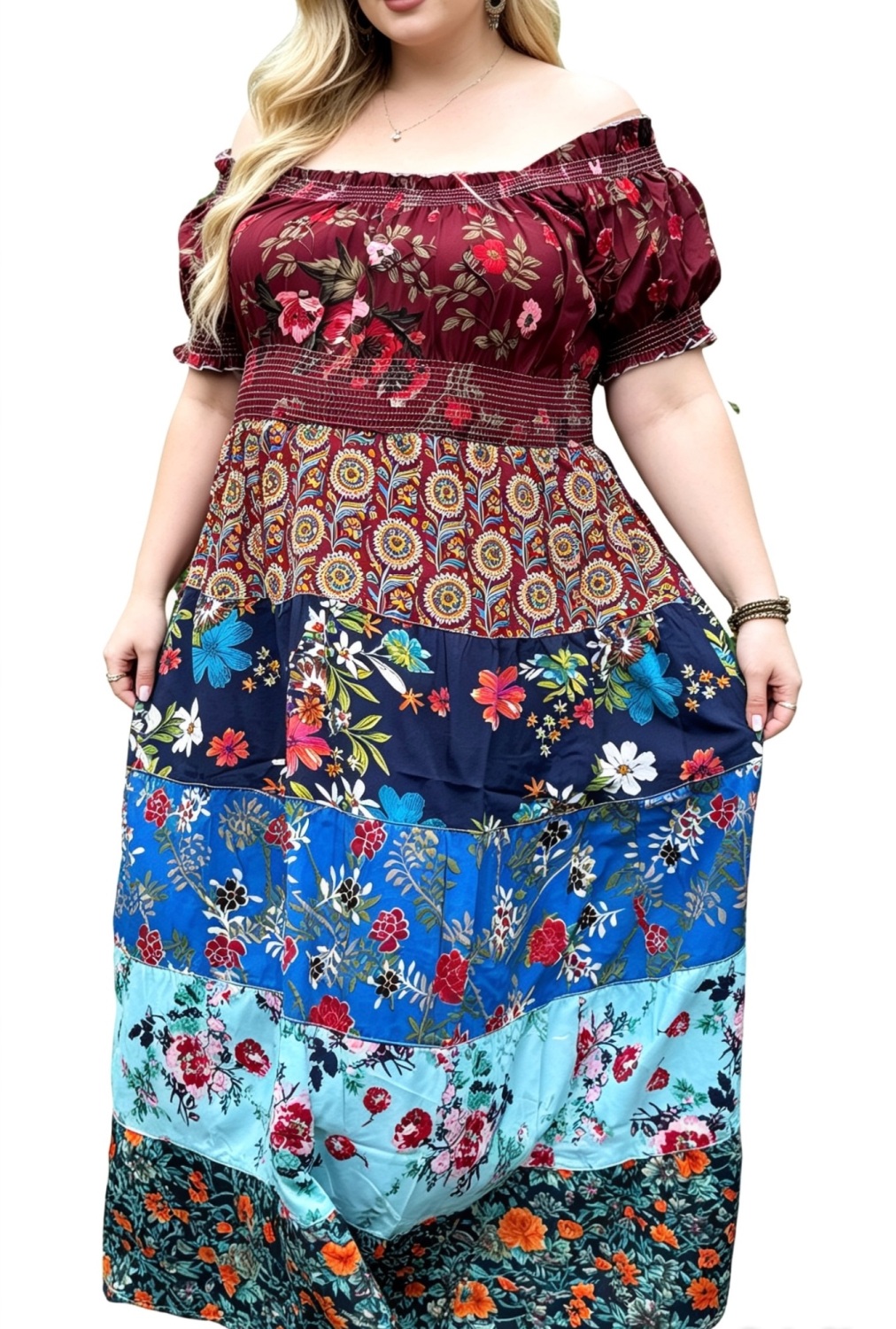 Gorgeous patchwork on/ off shoulder Willow dress