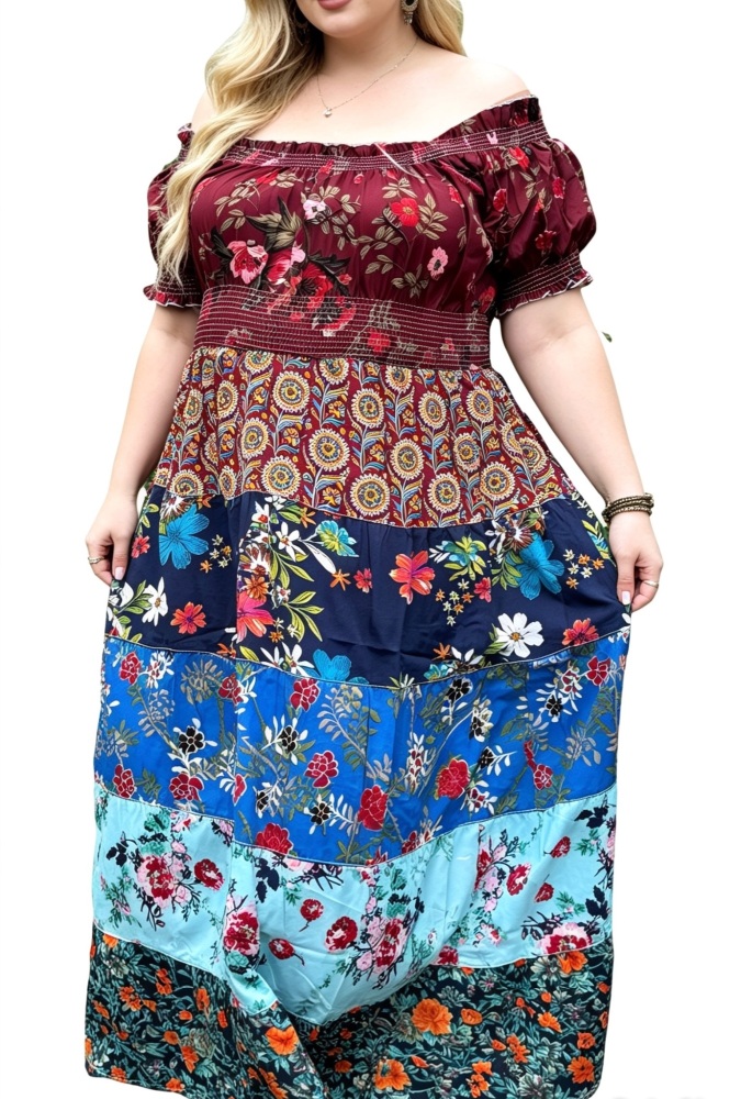Gorgeous patchwork on/ off shoulder Willow dress