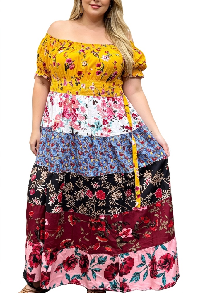 Gorgeous patchwork on/ off shoulder Willow dress