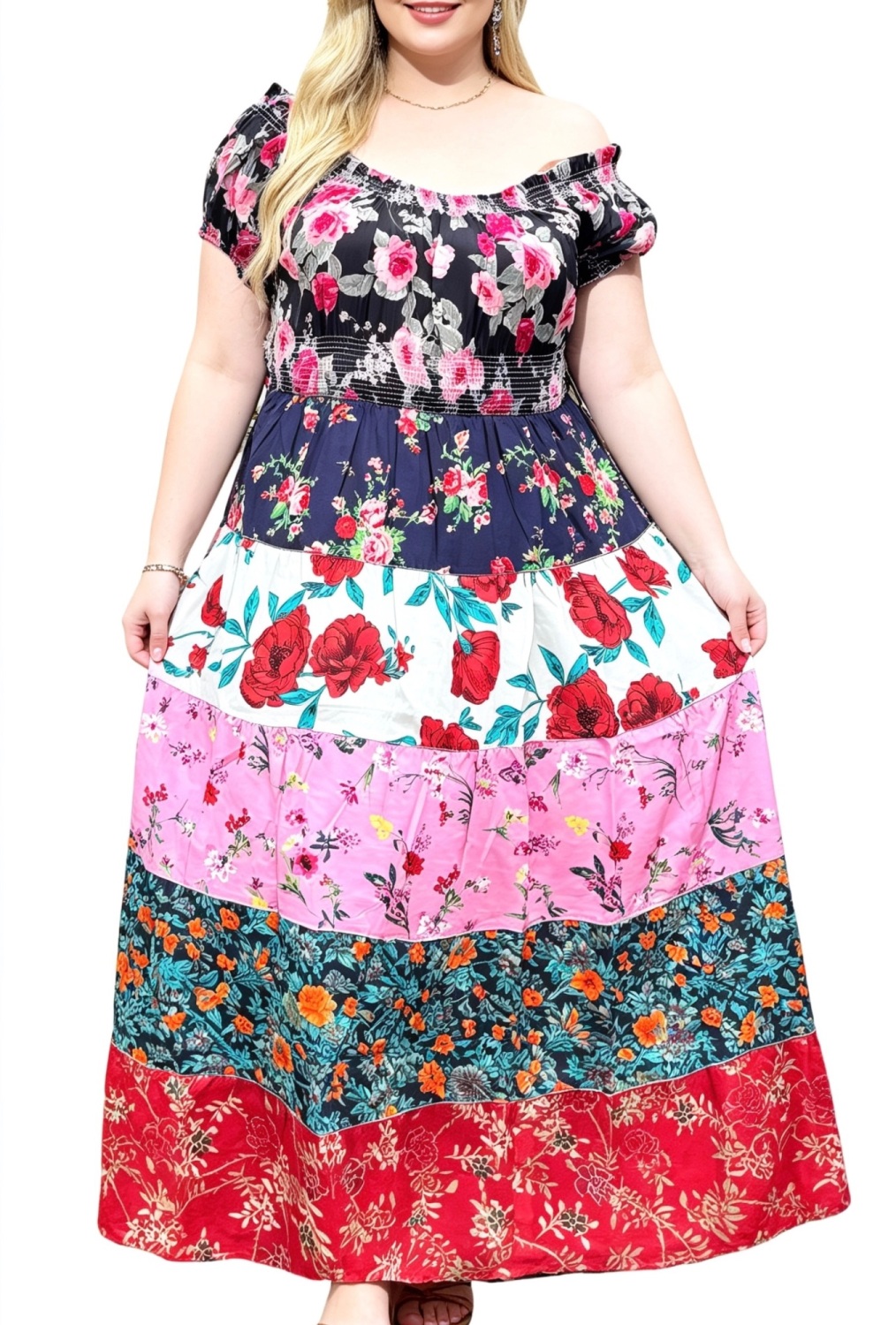 Gorgeous patchwork on/ off shoulder Willow dress