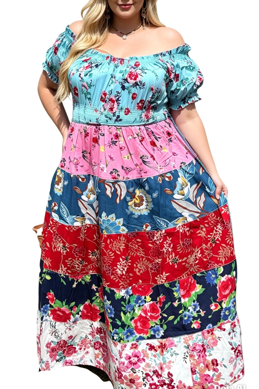 Gorgeous patchwork on/ off shoulder Willow dress