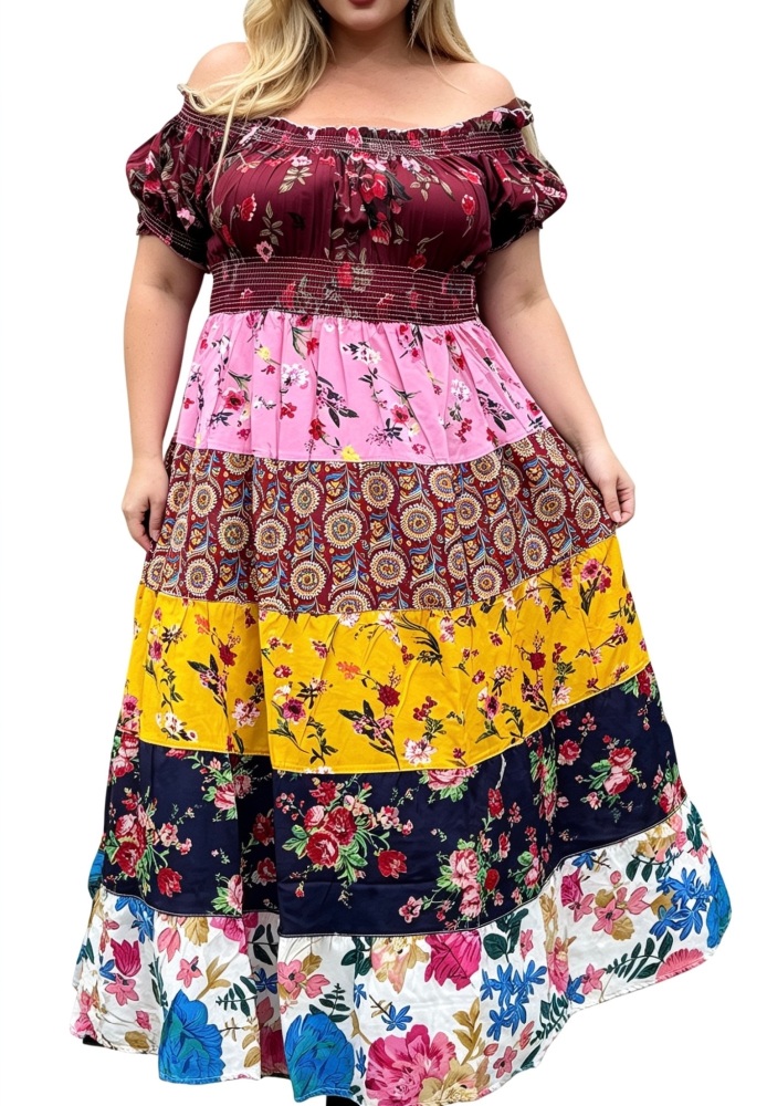 Gorgeous patchwork on/ off shoulder Willow dress