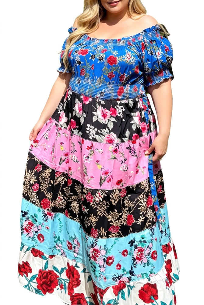 Gorgeous patchwork on/ off shoulder Willow dress