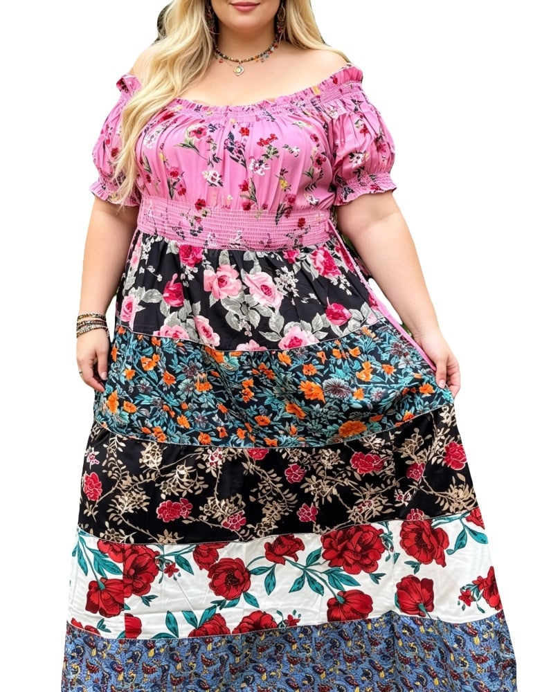 Gorgeous patchwork on/ off shoulder Willow dress
