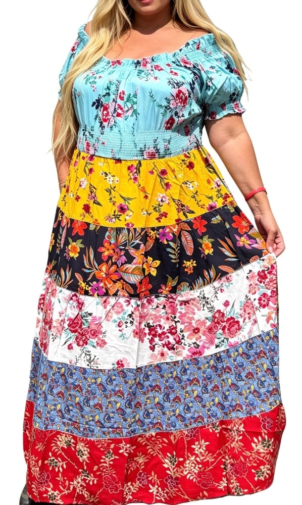 Gorgeous patchwork on/ off shoulder Willow dress