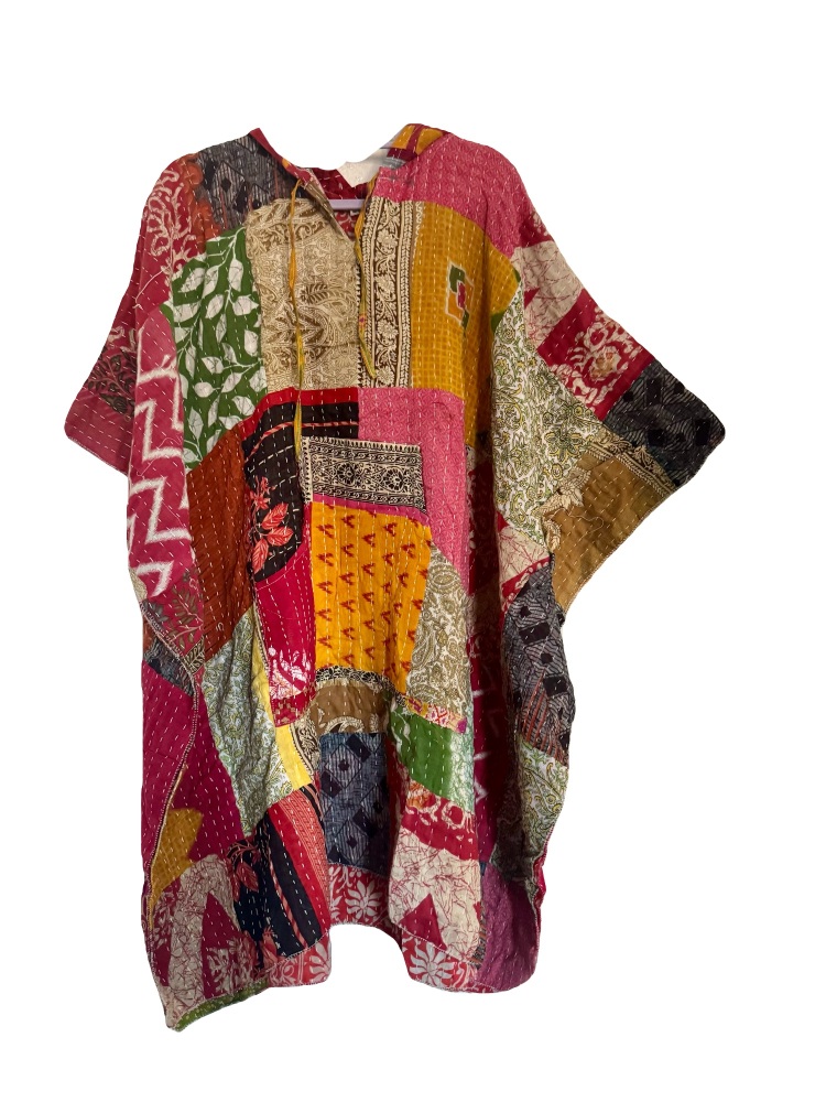 Funky Kantha patchwork poncho Thea top